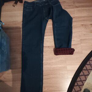 Jeans, can roll leg up it will be red and black check. Size 4